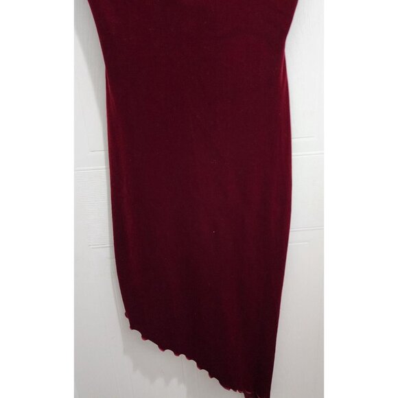 Vtg Y2K Cache Women's Strapless Sheath Dress Asymmetrical Hem Red Velvet Size 8 - Picture 3 of 11